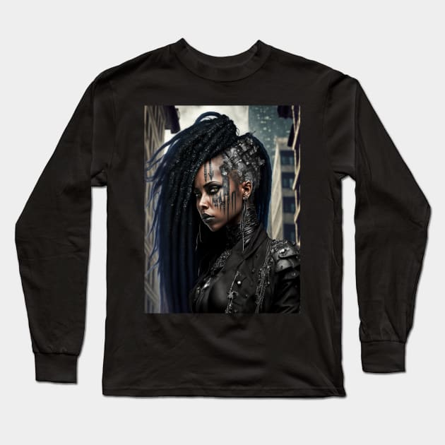 Black Cybergoth Woman Long Sleeve T-Shirt by The Multiverse is Female